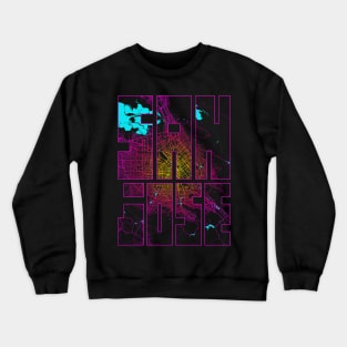 San Jose, USA City Map Typography - Neon Crewneck Sweatshirt